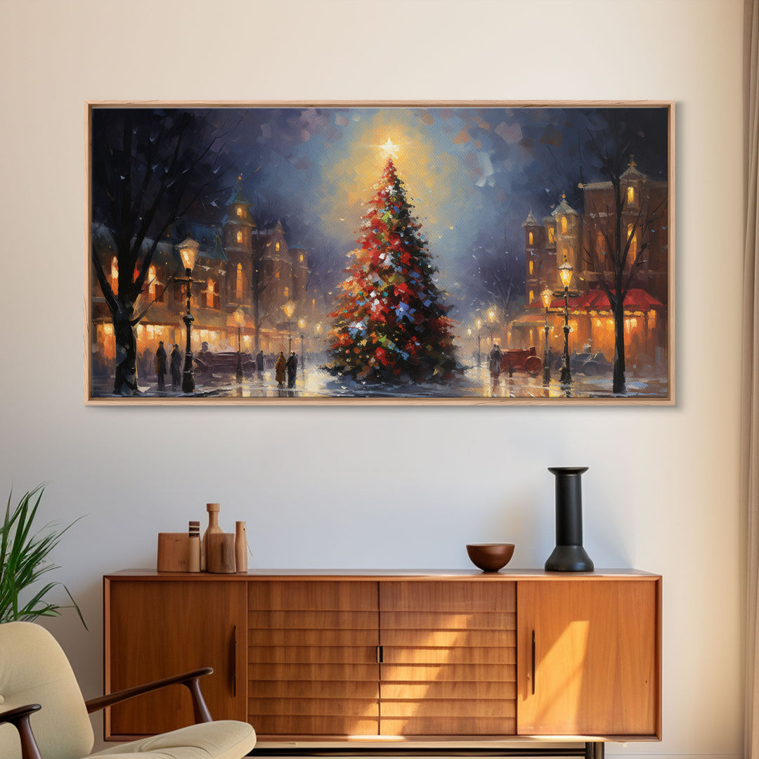 Retro Christmas Village Framed Christmas Wall Art - Framed Christmas Art - Canvas Art - Winter Decor - Winter Wonderland Centerpiece
