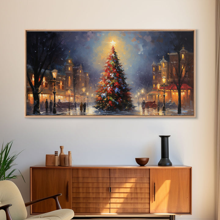 Retro Christmas Village Framed Christmas Wall Art - Framed Christmas Art - Canvas Art - Winter Decor - Winter Wonderland Centerpiece