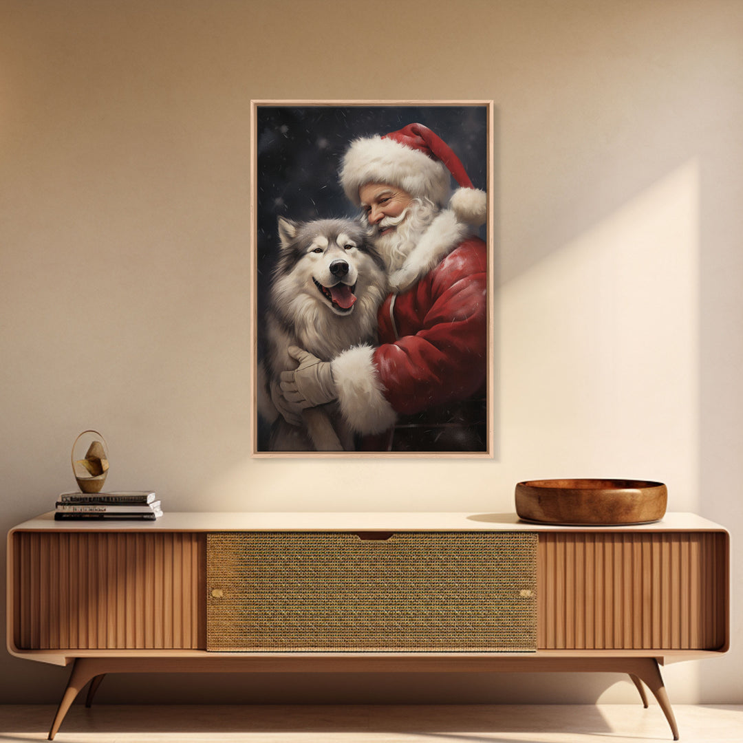 Santa Claus and his Alaskan Malamute, Christmas Wall Art, Dog Gift, Christmas Dog, Winter Wall Art, Santa Decor, Santa Art Print
