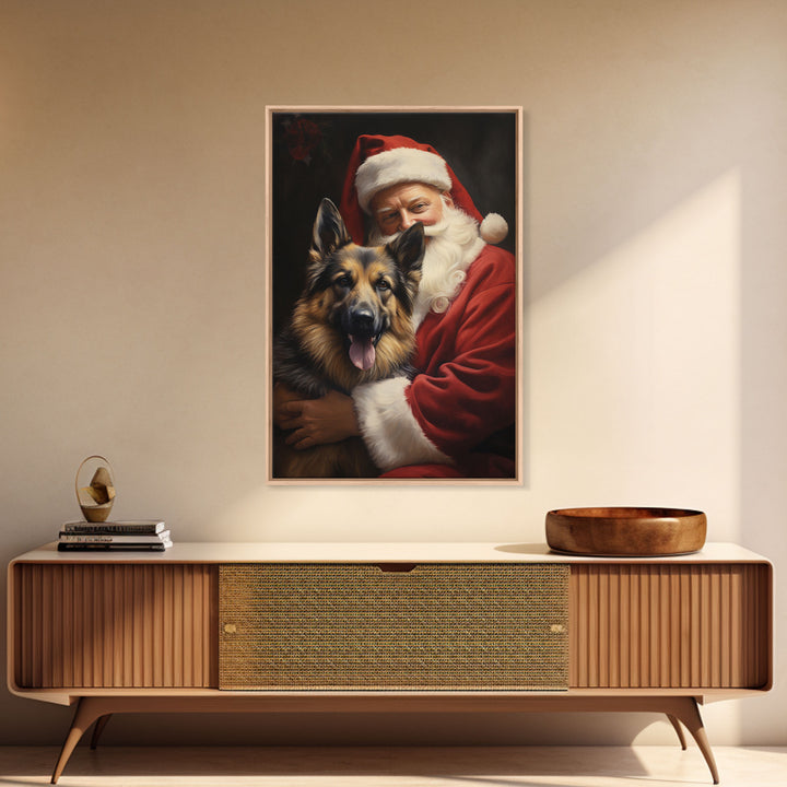 Santa Claus And His German Shepherd, Christmas Wall Art, Dog Gift, Christmas Dog, Winter Wall Art, Santa Decor, Santa Art Print, Cute Dog