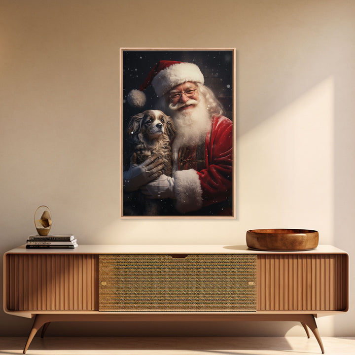 Santa Claus And His Cavalier King Charles, Christmas Wall Art, Dog Gift, Christmas Dog, Winter Wall Art, Santa Decor, Santa Art Print