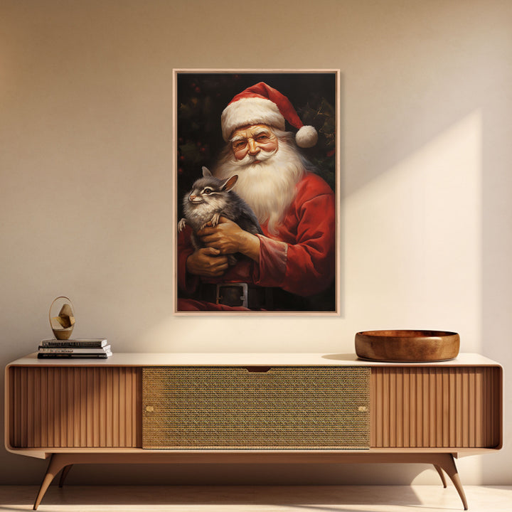 Santa Claus And His Chinchilla, Christmas Wall Art, Dog Gift, Christmas Dog, Winter Wall Art, Santa Decor, Santa Art Print, Chinchilla Print