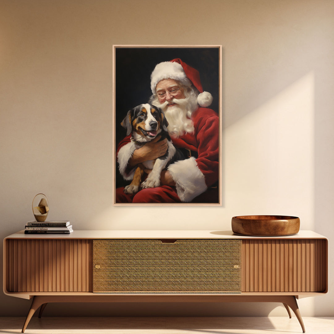 Santa Claus And His Beagle, Christmas Wall Art, Dog Gift, Christmas Dog, Winter Wall Art, Santa Decor, Santa Art Print, Cute Dog Print