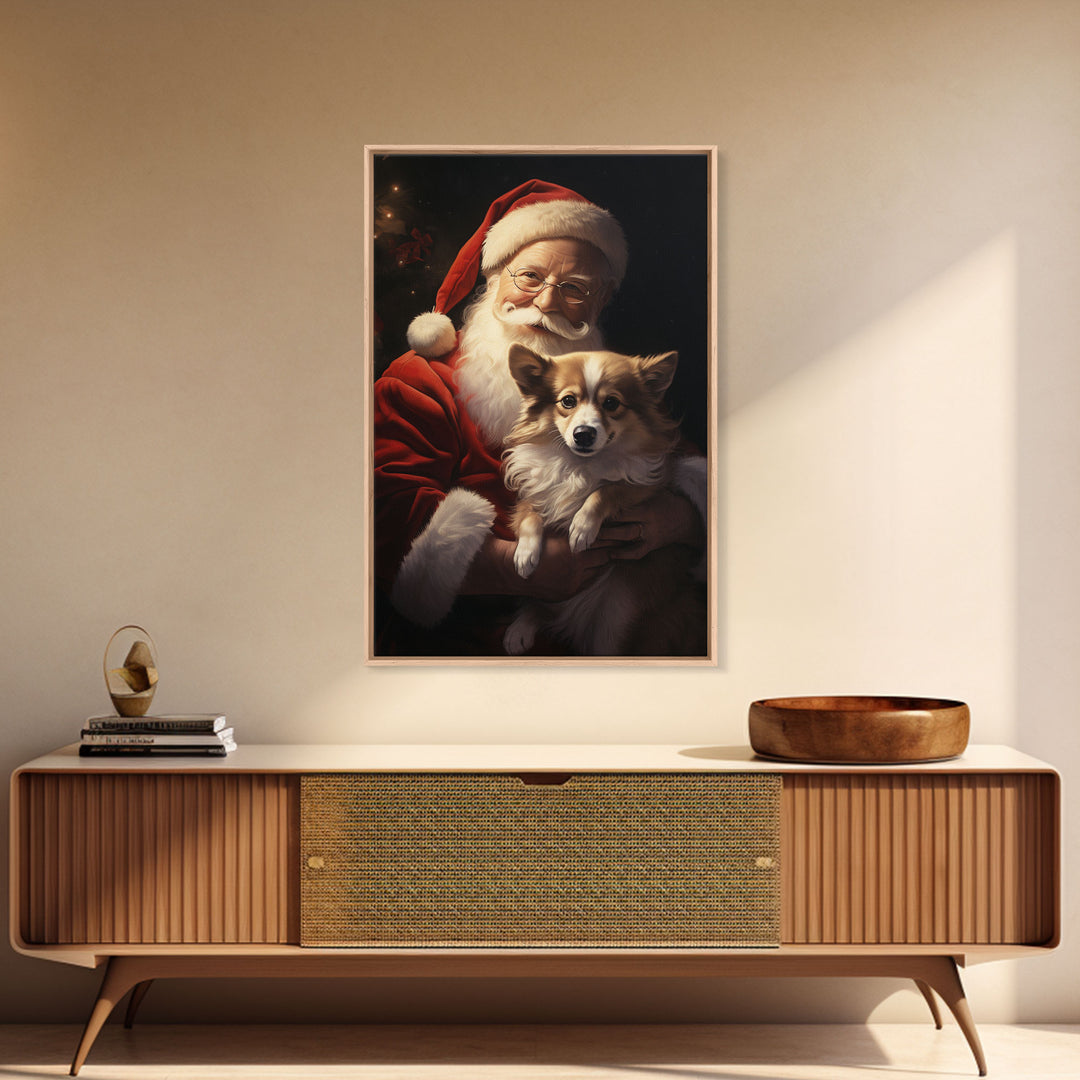 Santa Claus And His Corgi, Christmas Wall Art, Christmas Dog, Winter Wall Art, Santa Decor, Santa Art Print, Farmhouse Christmas
