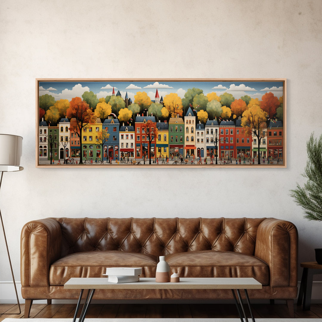 Boston Row Houses - Framed Canvas Print - Colorful Wall Art - Panoramic Print - Boston In The 1800s
