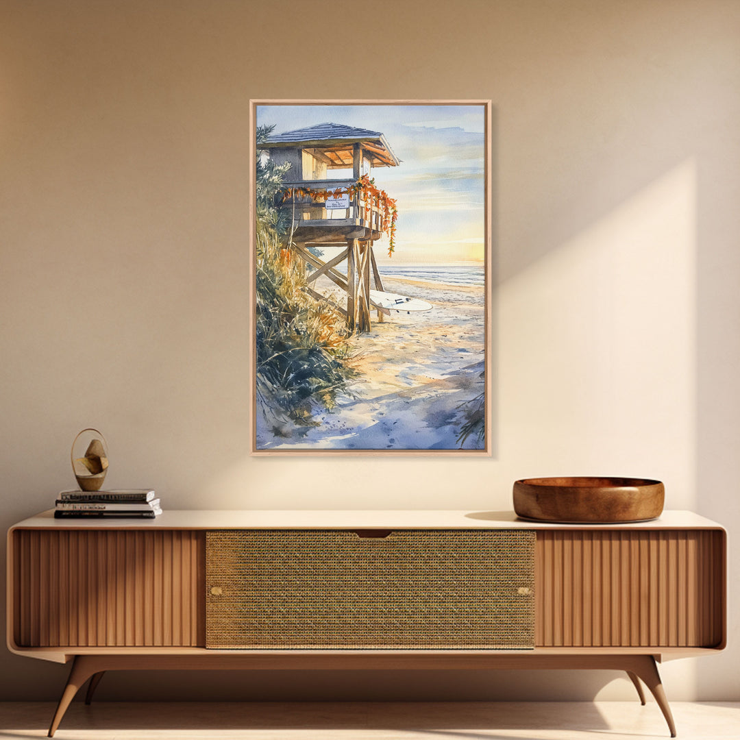 Lifeguard Shack Decorated For Christmas, Tropical Christmas Wall Art, Canvas Print, Wood Framed Wall Art, Christmas Vintage, Christmas