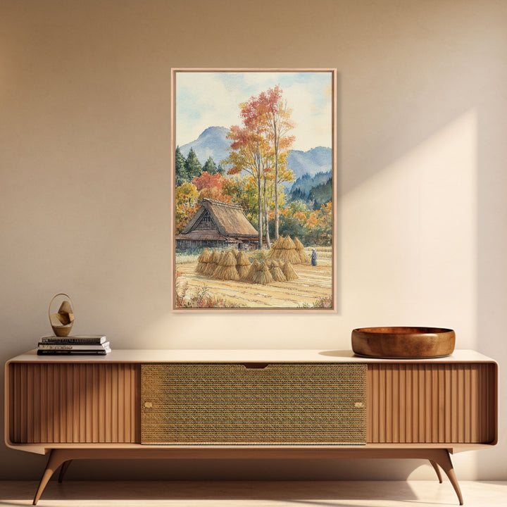 Fall Hay harvest, framed canvas print, autumn decor, fall wall art