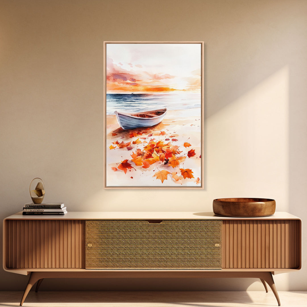 Canoe On A Serene Fall Lake, Framed Canvas Print, Autumn Decor, Fall Wall Art, Fall Poster, Autumn Prints Wall Art