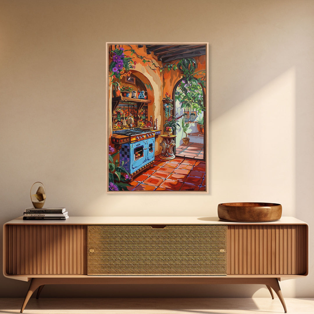 Rustic Spanish Style Kitchen Framed Canvas Print Colorful Tile Art Best Gift Idea Above Sofa Bright Home Decor Seasonal Wall Art