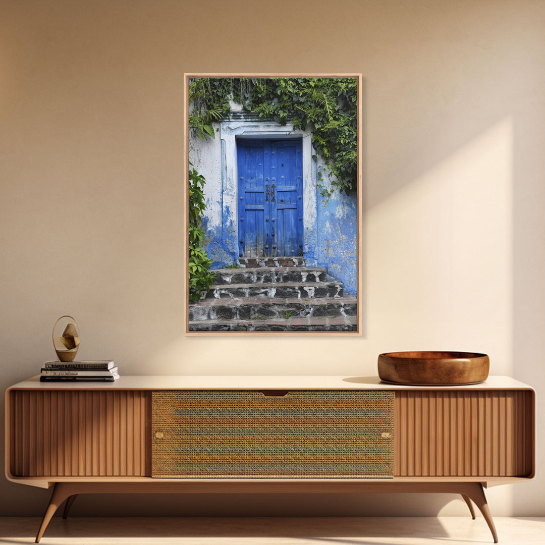 Change2 Mexican Wall Art, Colorful Mexican Door Architecture Painting Framed Canvas Print, Traditional Hacienda Architecture, Ready To Hang