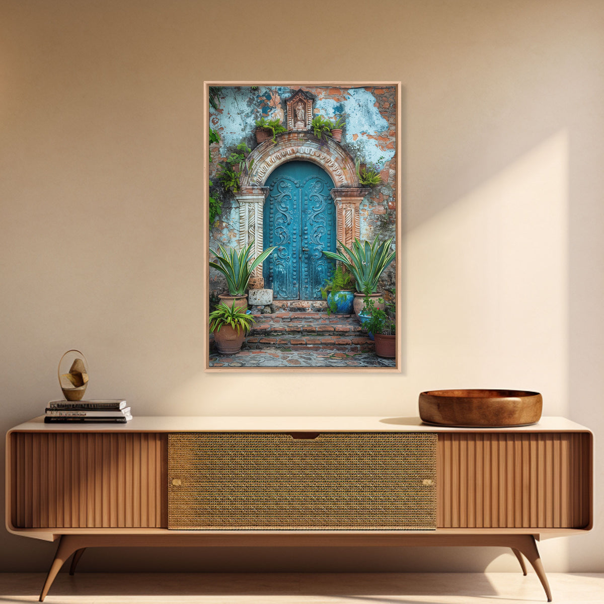 Change324 Mexican Wall Art, Framed Canvas Print, Old Town Mexico Architecture Wall Art, Framed Art