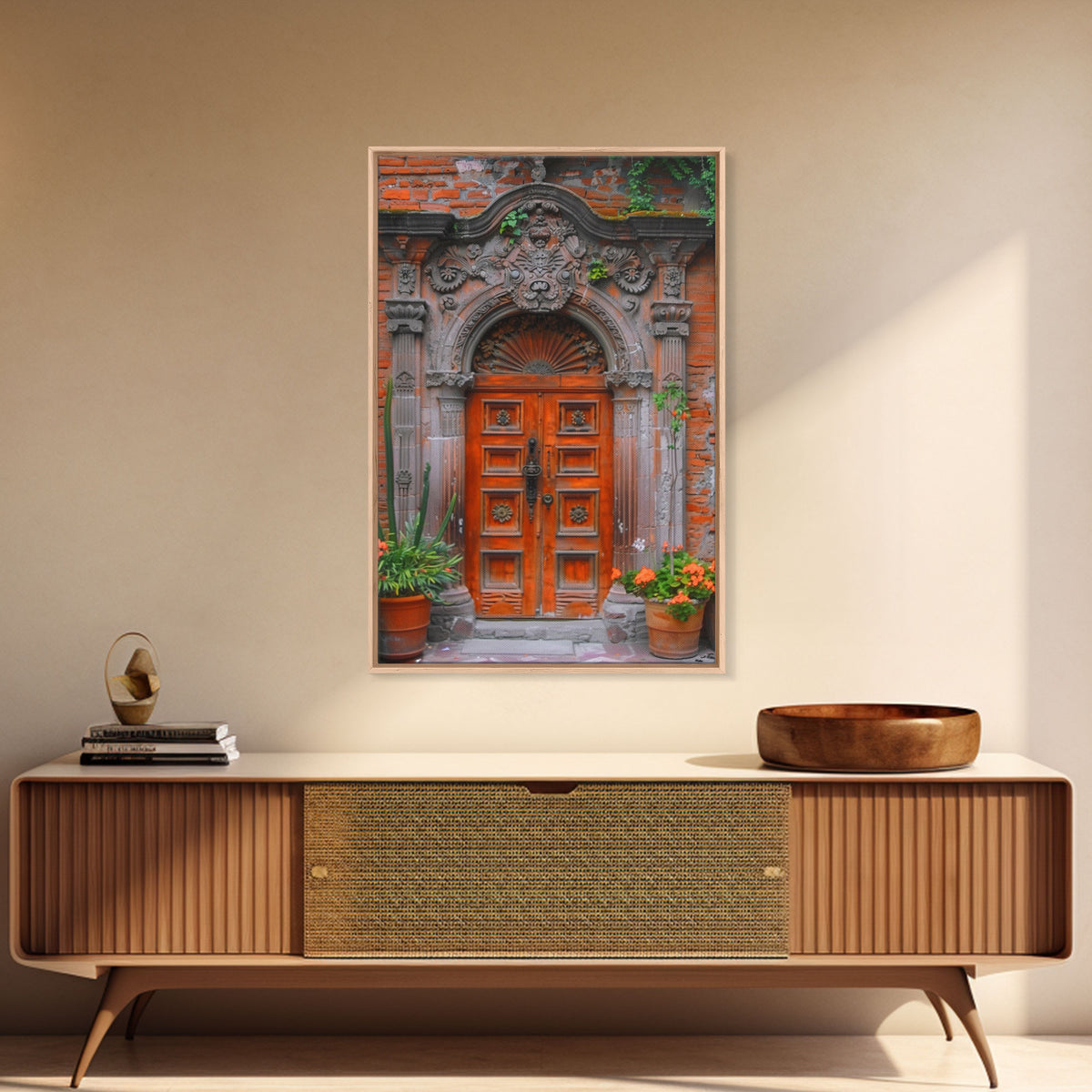 Change23. Mexican Wall Art, Framed Canvas Print, Old Town Mexico Architecture Wall Art, Framed Art