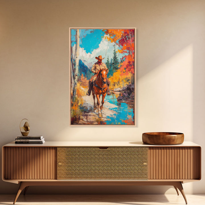 Cowboy in Snowy Landscape Canvas Print Christmas Wall Art Winter Wonderland Christmas Decor Vintage Western Christmas Gift Seasonal Wall Art