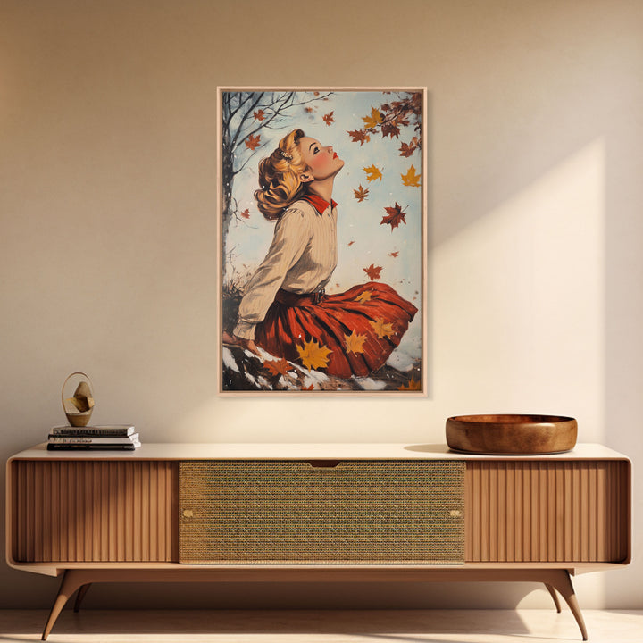 Retro Cowgirl with Snowy Background Canvas Print, Winter Wonderland Art, Christmas Wall Art, Seasonal Holiday Decor, Vintage Christmas Print