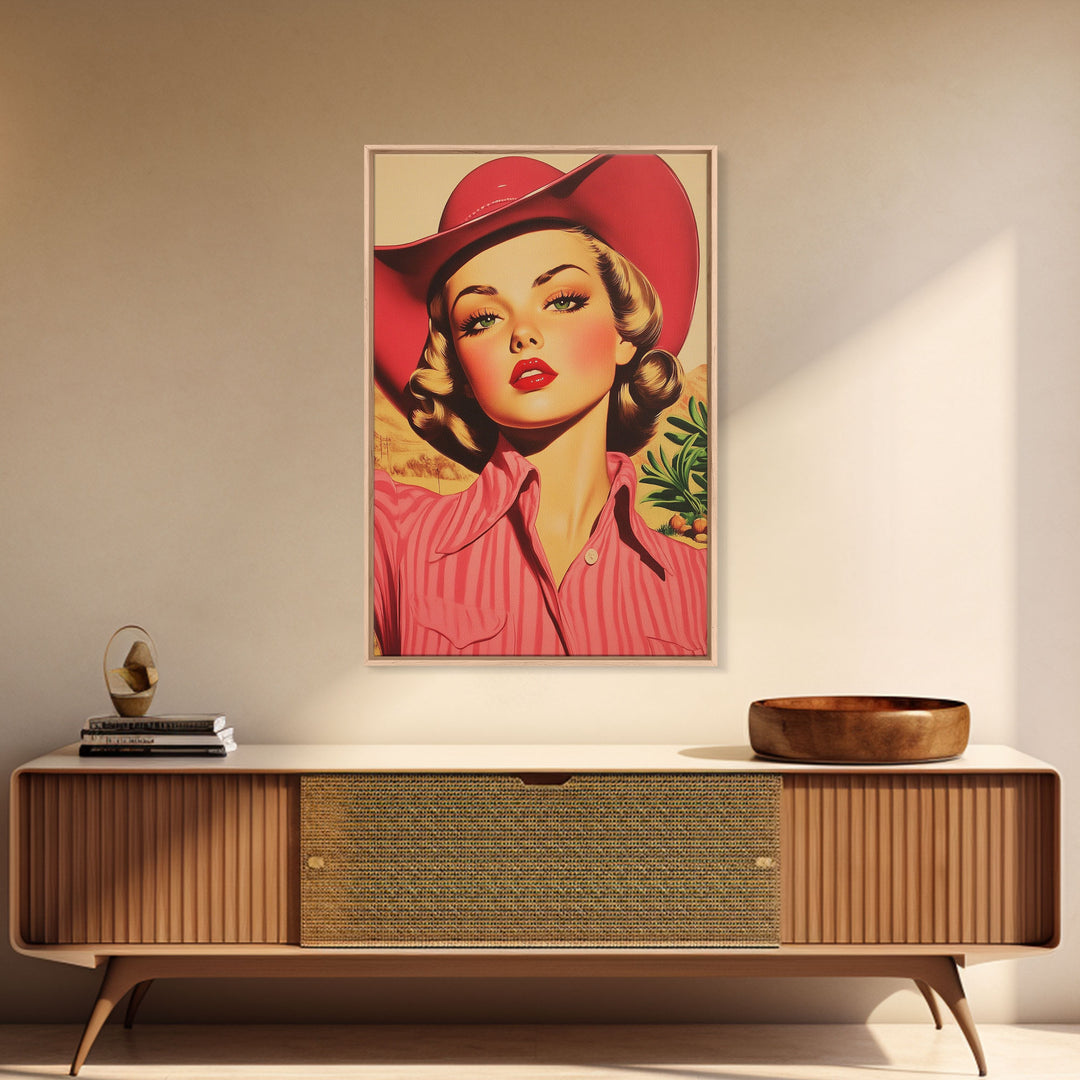 Blonde Cowgirl in Fall Forest Canvas Print, Autumn Wall Art, Farmhouse Fall Decor, Seasonal Holiday Decor, Vintage Western Art, Canvas Print