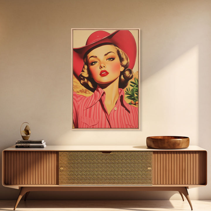 Blonde Cowgirl in Fall Forest Canvas Print, Autumn Wall Art, Farmhouse Fall Decor, Seasonal Holiday Decor, Vintage Western Art, Canvas Print