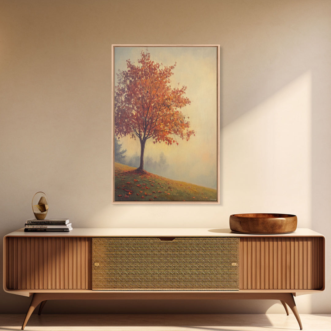 Framed Canvas Print of a Fall Landscape with Vibrant Autumn Tree and Leaves, Seasonal Wall Art, Best Gift Idea, Modern Farmhouse Decor