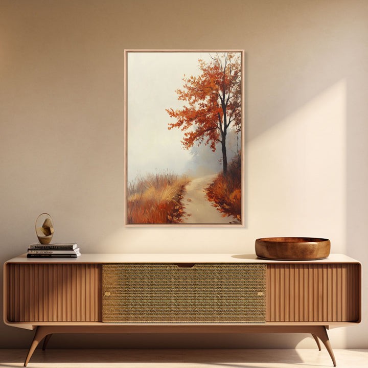 Framed Canvas Print of a Cozy Autumn Path with Trees and Fall Leaves, Rustic Country Decor, Moody Landscape Art, Best Gift Idea, Fall Decor