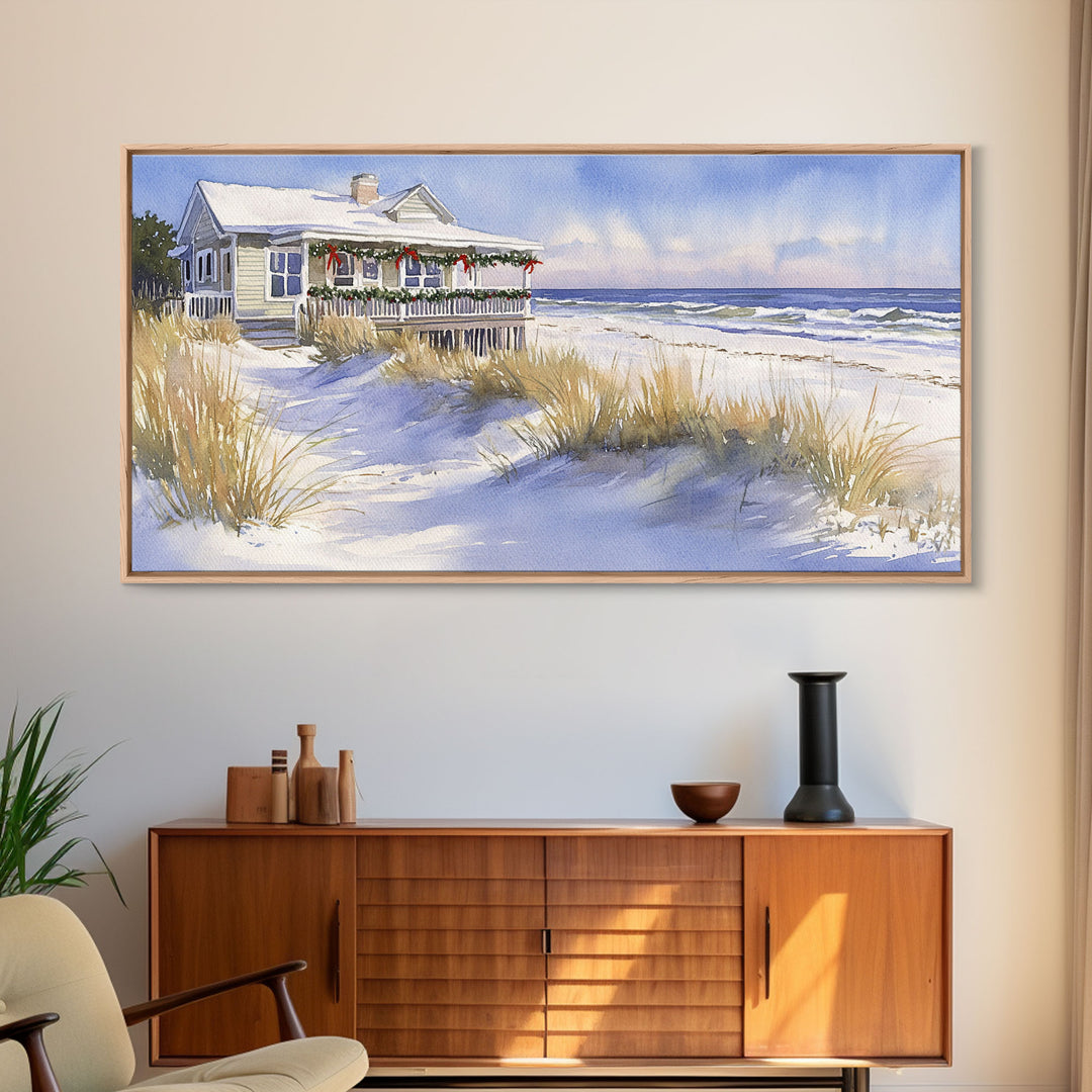 Coastal farmhouse Christmas beach decor Canvas Print rustic cabin holiday wall art vintage Christmas art seasonal decor holiday home decor