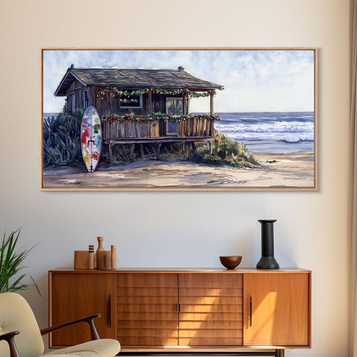Christmas beach art Framed Canvas Print tropical Christmas decor holiday wall art Christmas vacation gift idea vintage Christmas wall art