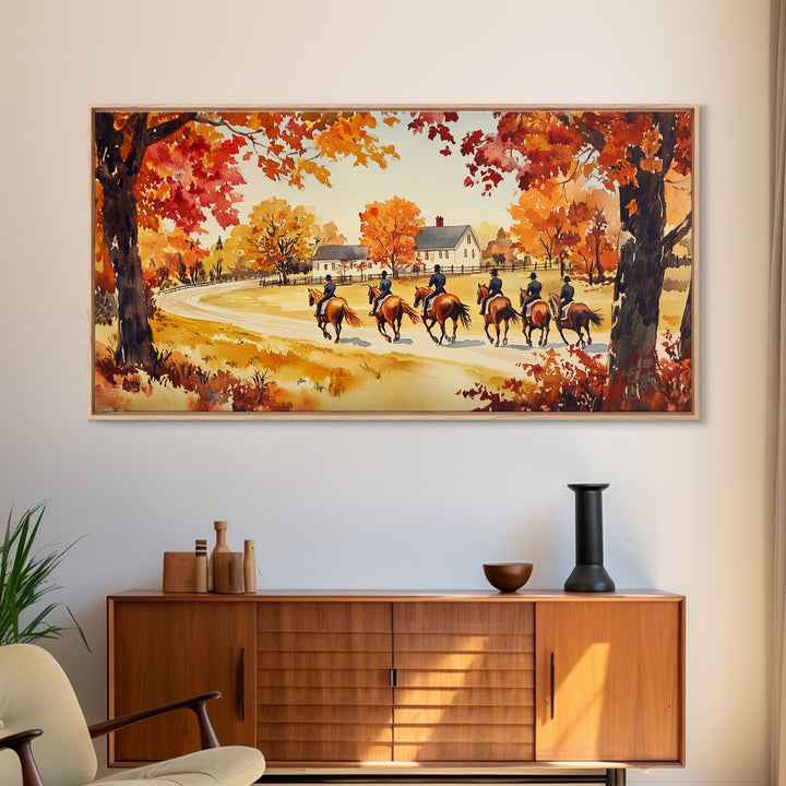 Fall farmhouse wall art Framed Canvas Print equestrian scene autumn country decor cozy farmhouse holiday decor above sofa art gift idea
