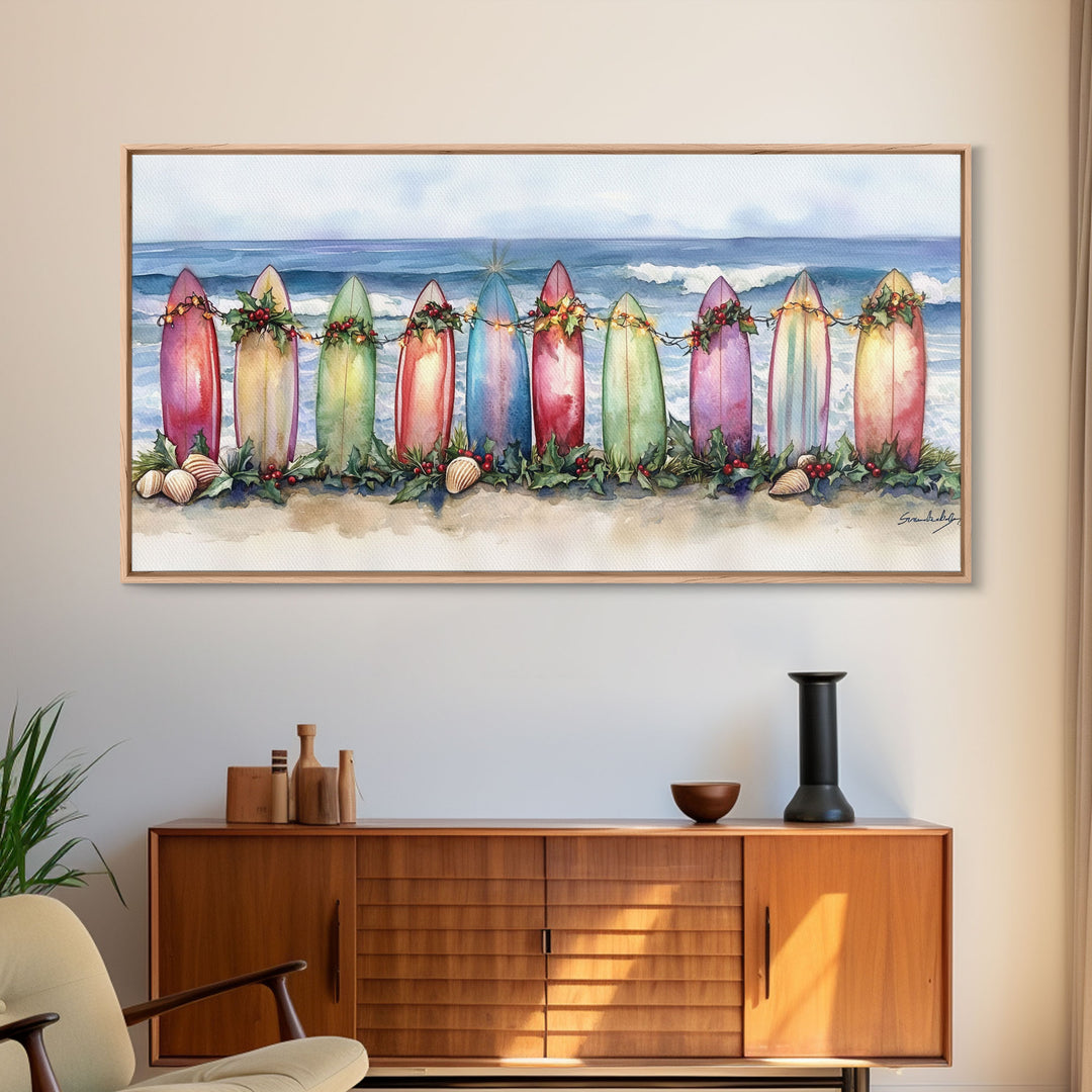 Christmas beach art, tropical Christmas decor, Christmas wall art, canvas print, beach Christmas decor, holiday wall art