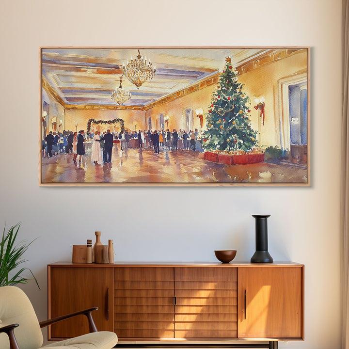 Elegant Ballroom Christmas Party Scene, Framed Canvas Print, Holiday Wall Art, Christmas Decor, Wall Art, Seasonal Decor, Best Gift Idea