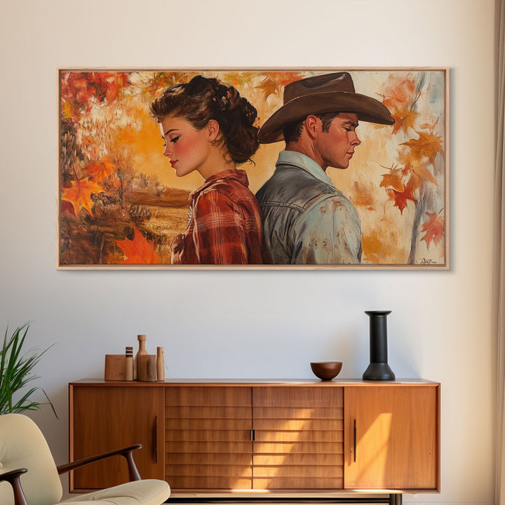 Framed Canvas Print Cowboy Gazing Over Snowy Landscape Western Horse Rider Winter Mountain Art Winter Wonderland Wall Art