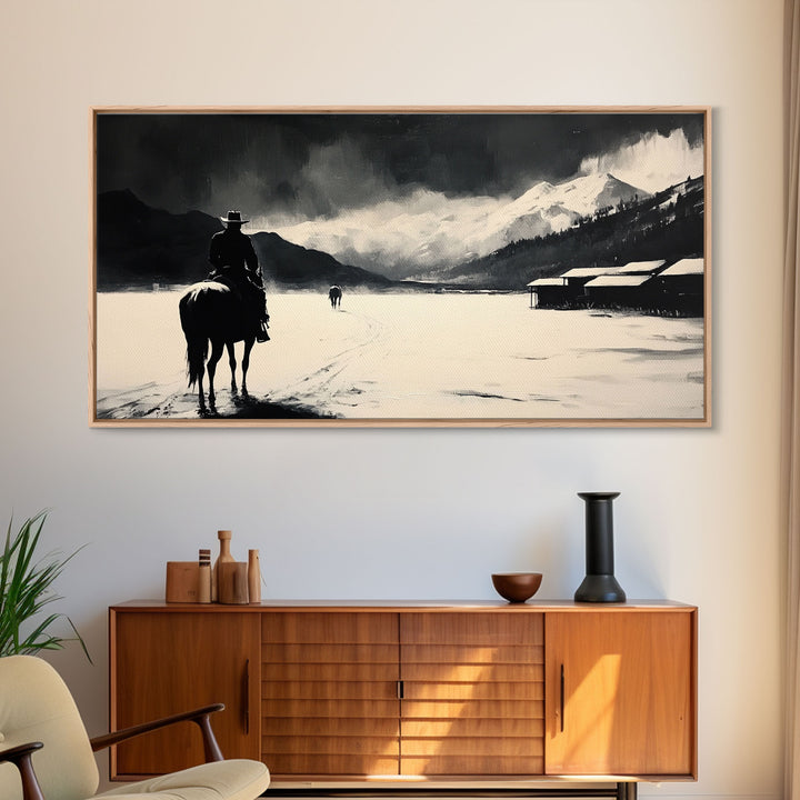 Retro-inspired Framed Canvas Print of a woman in a pink cowboy hat with a pumpkin, vintage fall decor and seasonal wall art for any space