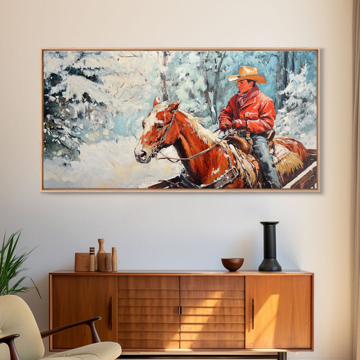 Minimalist Framed Canvas Print of a woman in a pink blouse and cowboy hat, offering modern farmhouse decor art with a hint of rustic charm