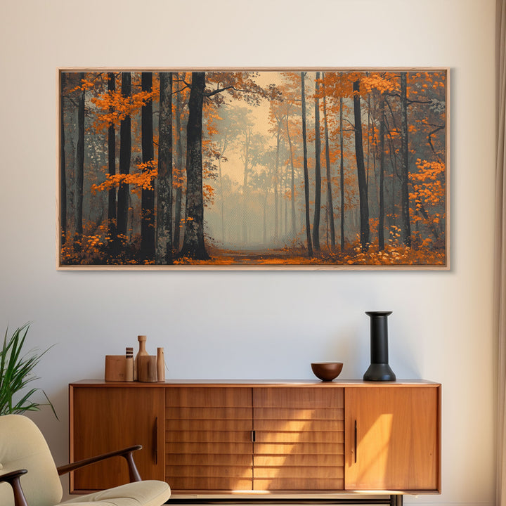 Country Cottage Framed Canvas Print with Autumn Foliage, Ideal Seasonal Decor or Fall Gift for Home and Office Wall Art