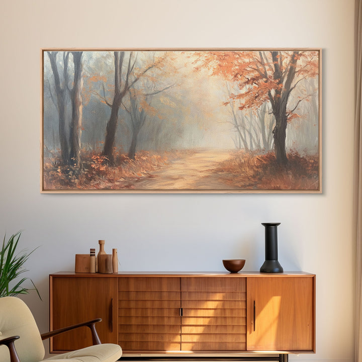 Path Through The Fall Forest, Framed Canvas Print, Winter Wonderland Decor, Perfect Wall Art and Gift Idea