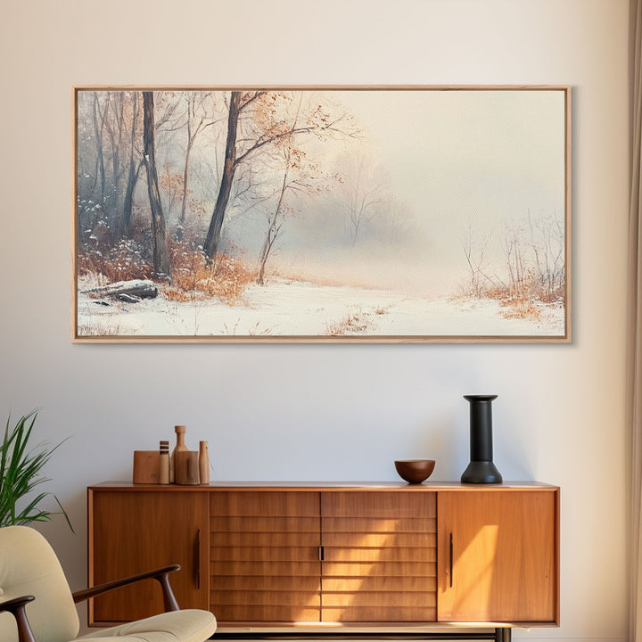 Vintage Family Christmas Scene Framed Canvas Print with Tree Decorations, Ideal Holiday Wall Art Gift for Retro Christmas Decor