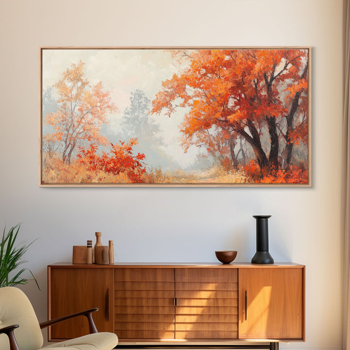 Fall In The Forest, Autumn Watercolor Painting, Moody Landscape Painting, Framed Canvas Print, perfect nostalgic Christmas wall art decor