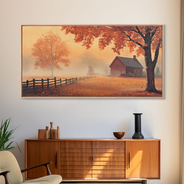 Rustic Barn Painting, Framed Canvas Print, Farmhouse Decor, Farmhouse Wall Art, Vintage Style Fall Barn Landscape Painting, Original Artwork