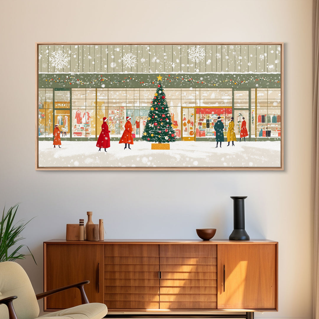 Christmas Tree Shopping Framed Canvas Print, Retro Holiday Scene Art, Vintage Christmas Decor, Christmas Vacation Wall Art, Holiday Gift