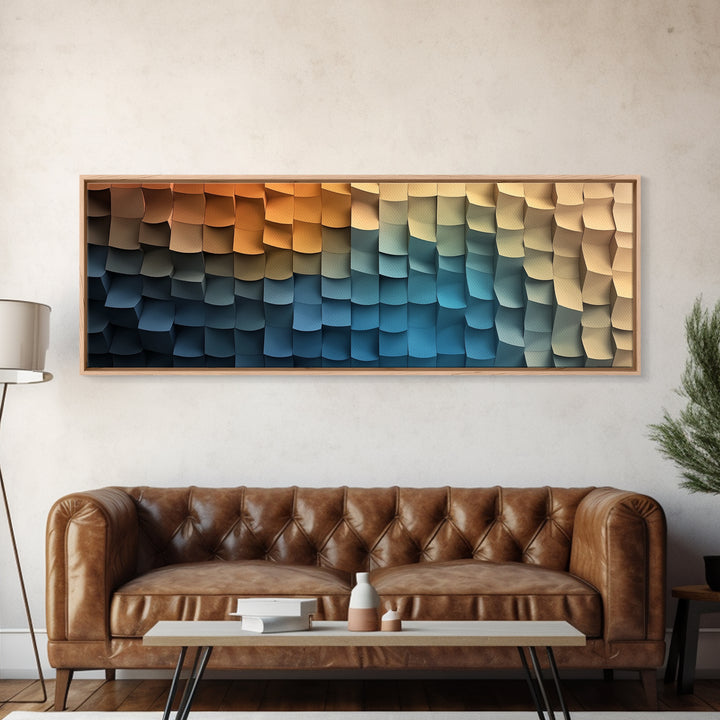 Abstract Art - Coastal Cubism - Framed Canvas Print - Panoramic Geometric Art - Unique Home Decor