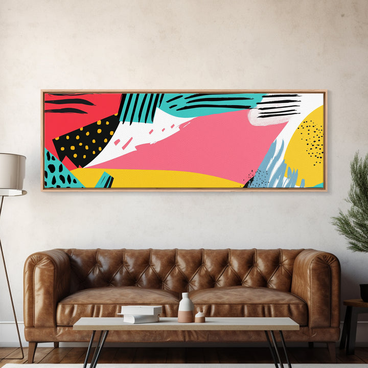 90s Inspired Abstract Retro Wall Art, Canvas Print, Cheetah Print Polka Dots, Geometric Wall Art, Pink and Turquoise and Black Wall Art