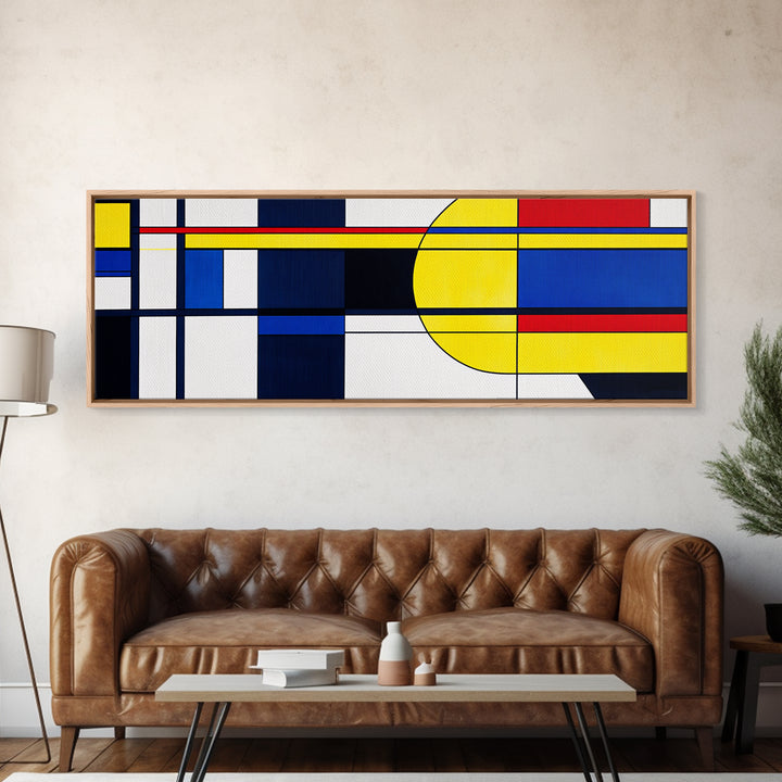 Blue, Yellow and Red Abstract Cubism Art, Framed Canvas Print, Modern Art, MCM Inspired Home Decor