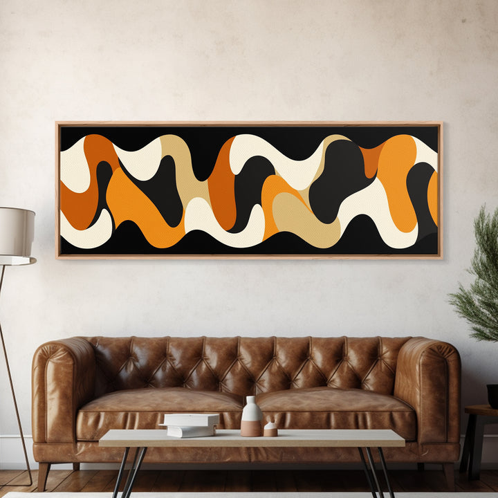 Amber Waves - Framed Canvas Print - Boho Abstract Wall Art - Modern Home Decor - MCM Style Black Background Wall Art