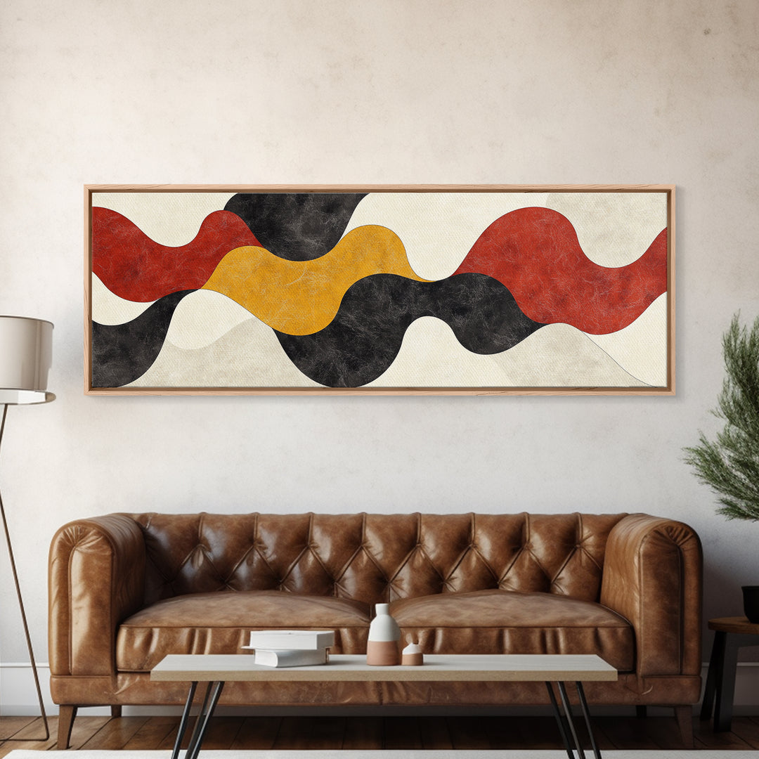 Neutral Abstract Geometric Shapes Pattern Print, Panoramic Wall Art, Extra Wide Minimalist MCM Home Decor