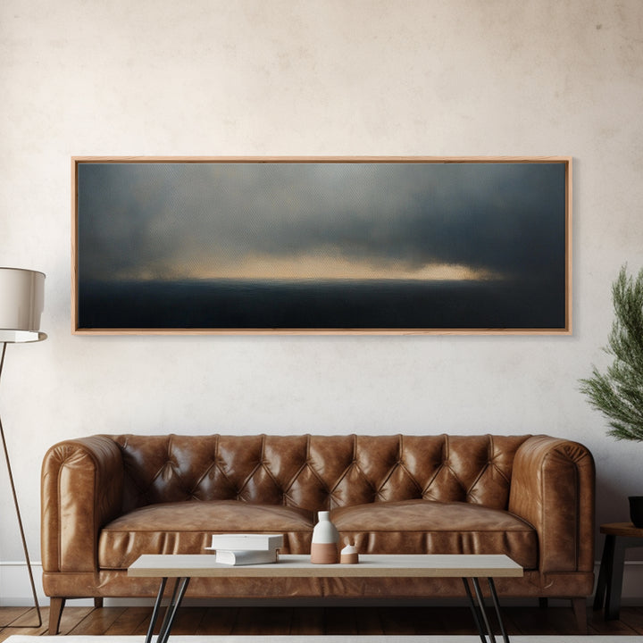 Clouds Over a Stormy Sea, Landscape Oil Painting Print, Panoramic Wall Art, Nature Framed Gallery Art For Living Room Ready To Hang
