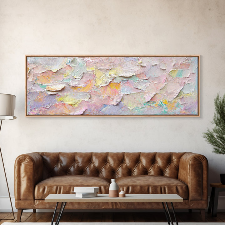 Abstract Moody Floral Wall Art, Framed Canvas Print, Pink and Pastel Wall Art, Large Abstract Flower Texture Wall Art for Above Bed or Sofa