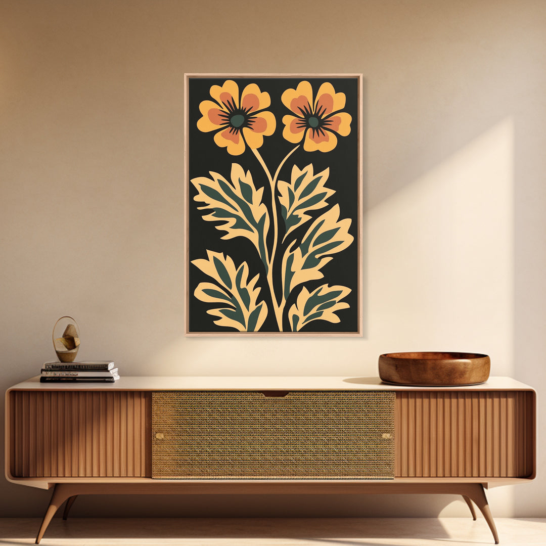 Beautiful Boho Wild Flower Wall Art Canvas Print, Framed Canvas Wall Art Botanical Print Boho Minimalist Home Decor For Living Room