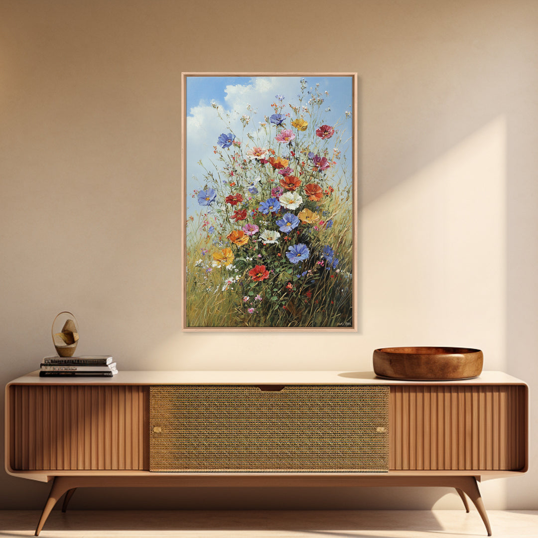 Botanical Wall Art | Oil Painting Botanical Print on Canvas | Wood Framed Boho Farmhouse Print | Large Wall Art | Oversized Wall Decor