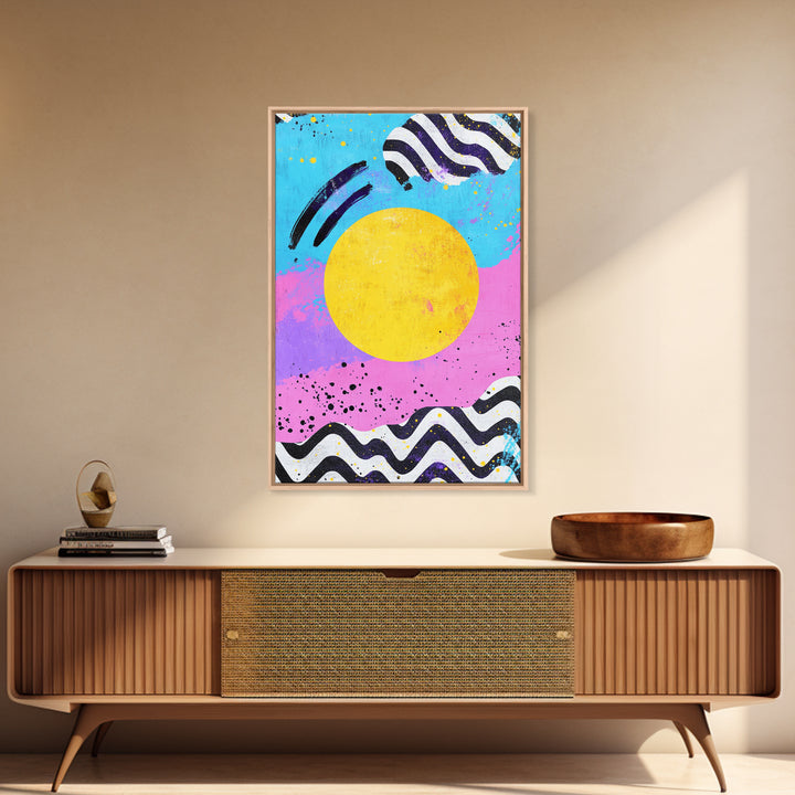 Pink and Turquoise Sunset, Preppy Wall Art, Framed Canvas Print, Feminine Dorm Room Preppy Wall Art, Apartment Decor