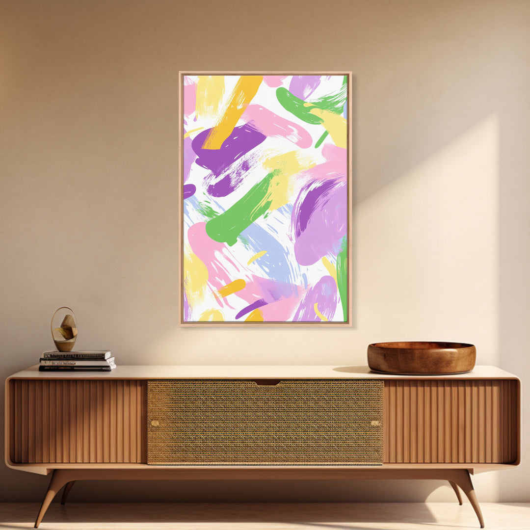 Pastel Brush Strokes Canvas Print, Wood Framed Abstract Wall Art, Dorm Room Decor for Girls