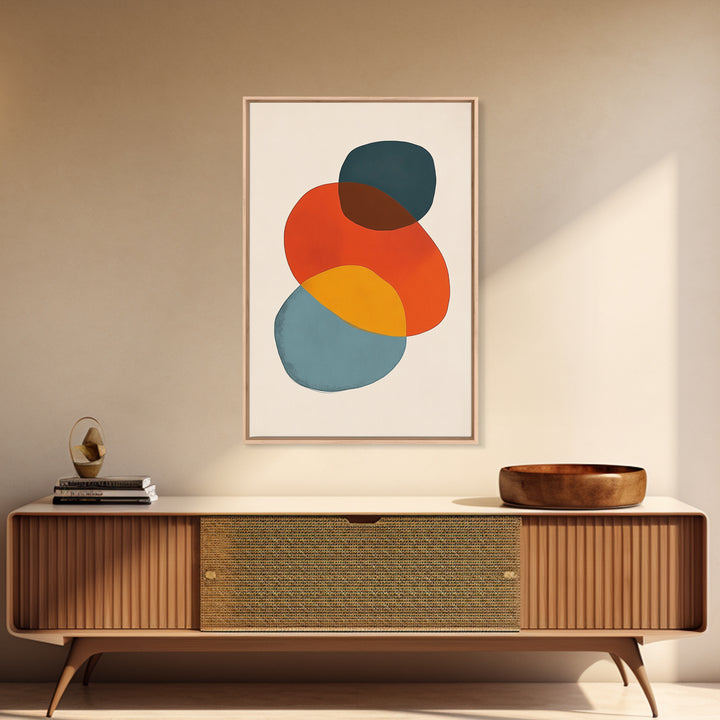 Abstract Geometric Print, White Background Modern Abstract Art, Mid-Century Modern Art, Red Blue and Yellow Art Ready To Hang