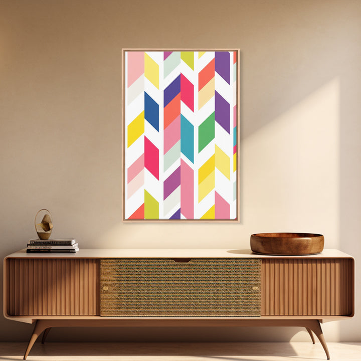 Mid-Century Modern Chevrons Framed Canvas Print Pastel Colors Modern Art Watercolor Painting Print Minimalist Art