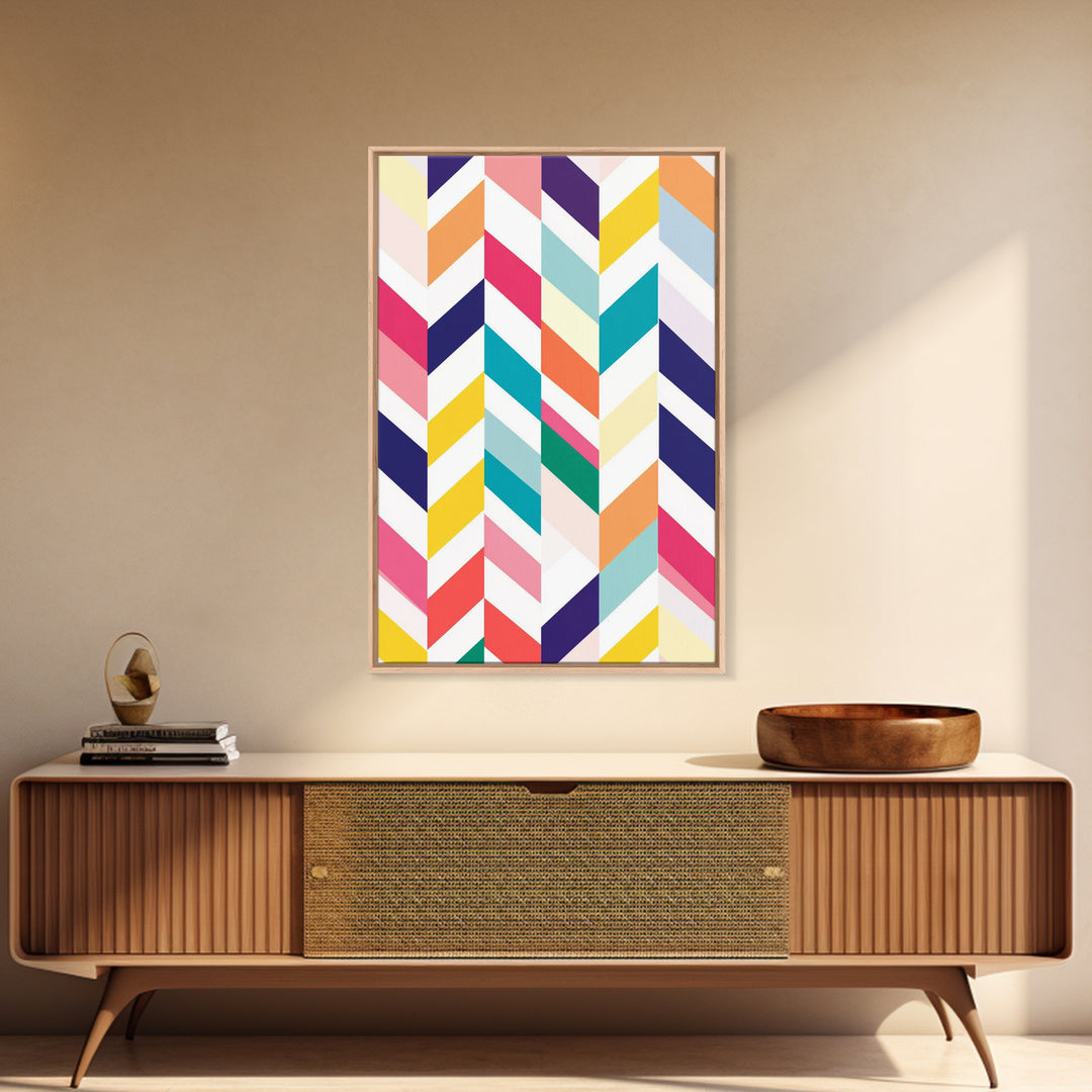 Pastel Chevrons Wall Art, Framed Canvas Print, Wood Framed Wall Art, Framed Wall Art, Gift Idea, Home Decor